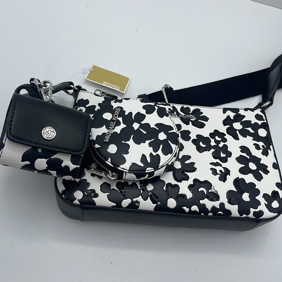 MICHAEL KORS Jet Set Sm Sequined Floral Print Crossbody Bag with Case for Apple - Picture 6 of 16